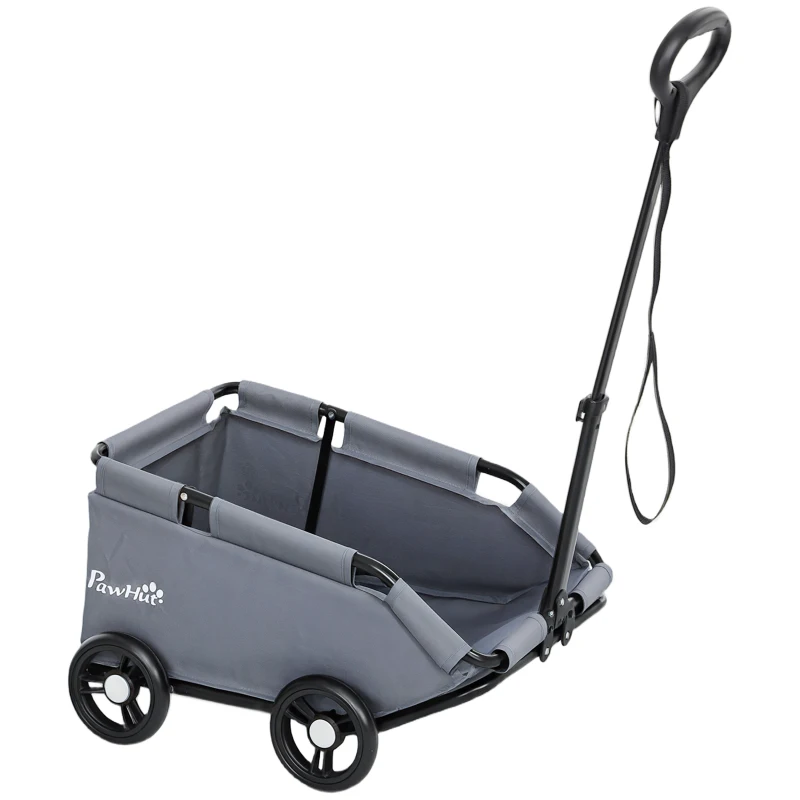 PawHut Cochecito para perro, carrito para perro pequeño plegable con 4 ruedas y manillar ajustable, 53x45x28 cm, Gris