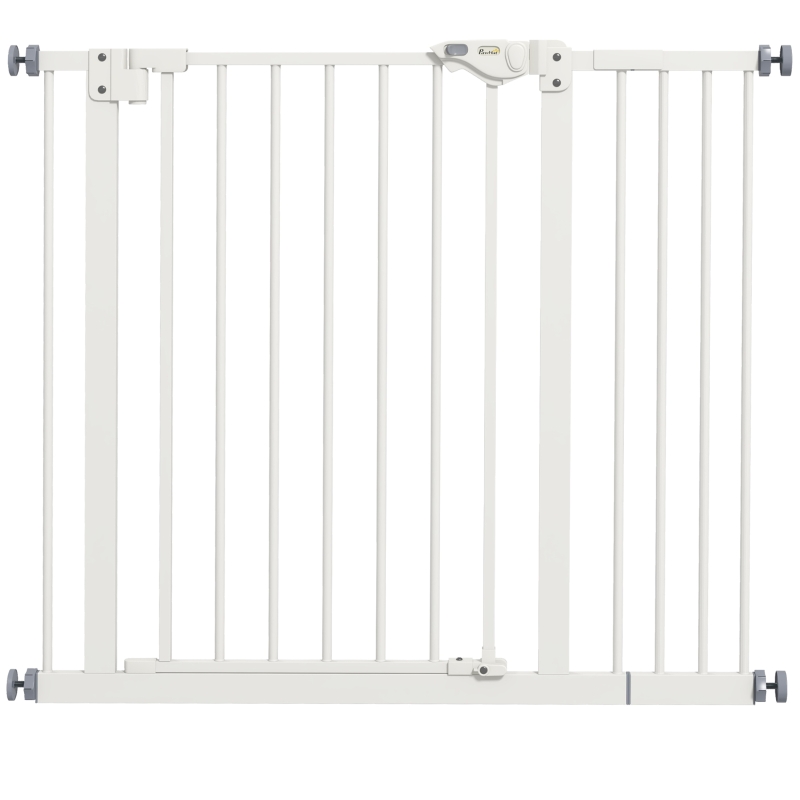 PawHut Barrera de seguridad para mascotas puerta de cierre automático sistema de doble bloqueo sin perforación 1 extensión Blanco