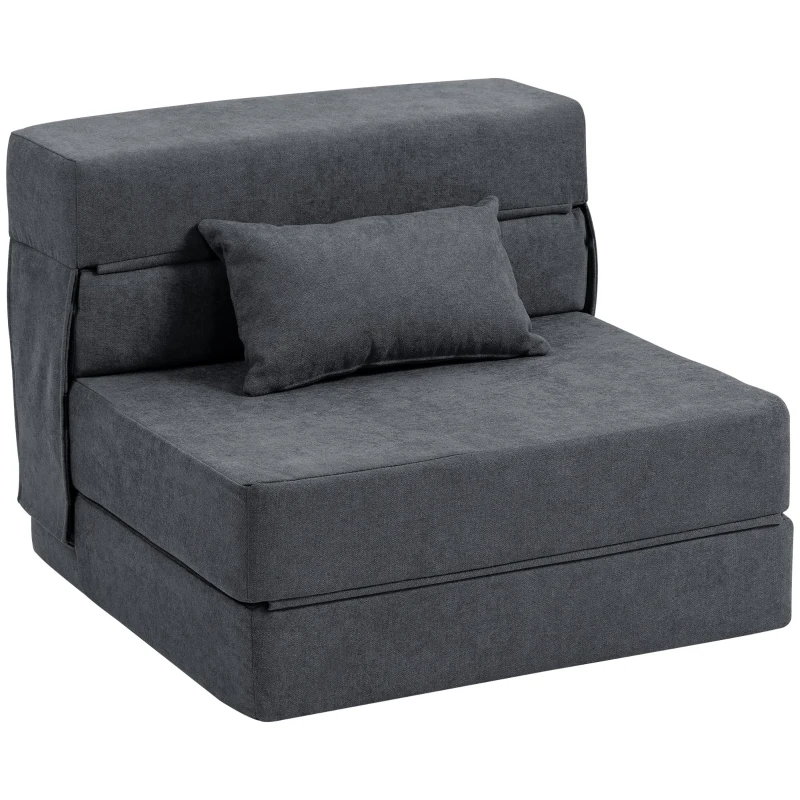 HOMCOM Sofá de Piso, Sofá Tapizado, convertible en colchón, espuma, cojín, Gris oscuro