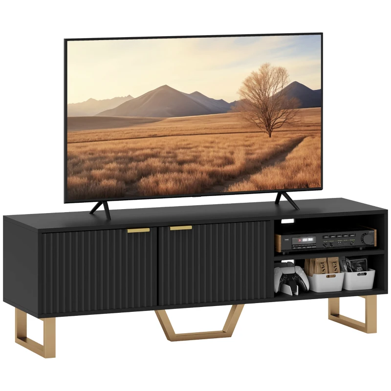 HOMCOM Mueble TV banco TV para televisor de hasta 70 pulgadas - armario de 2 puertas estriadas, compartimento abierto y pasacables