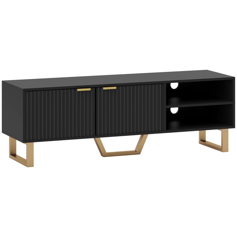 HOMCOM Mueble TV banco TV para televisor de hasta 70 pulgadas - armario de 2 puertas estriadas, compartimento abierto y pasacables