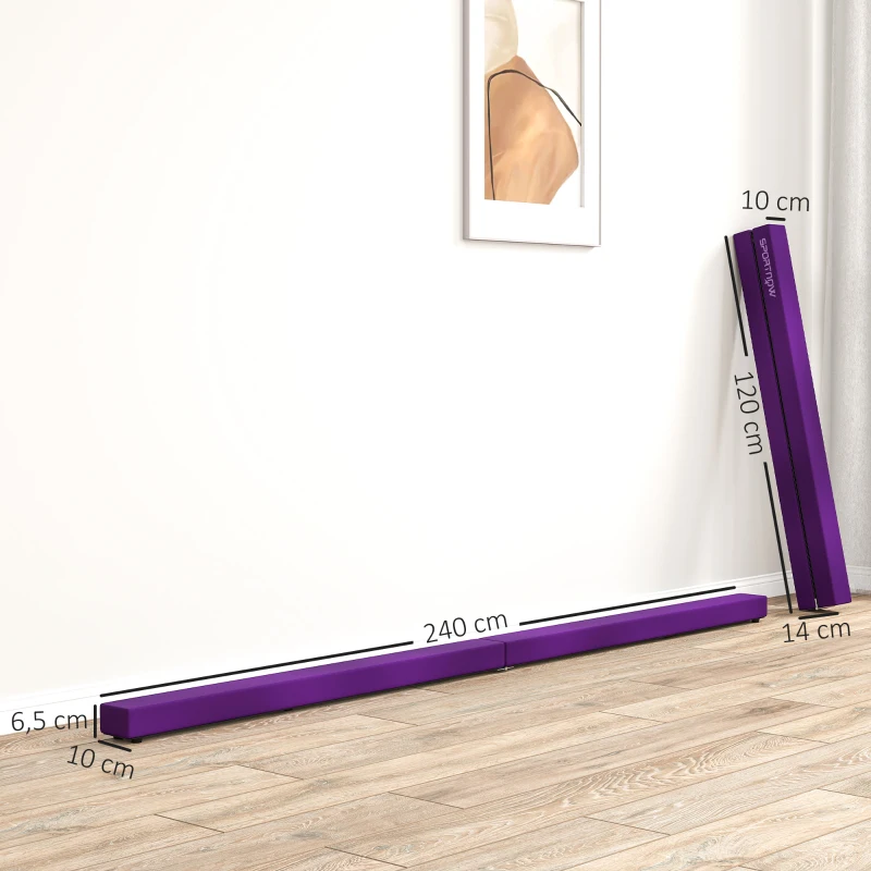 SPORTNOW Barra de equilibrio plegable de 240 cm en terciopelo, con base antideslizante, para niños y adultos, violeta