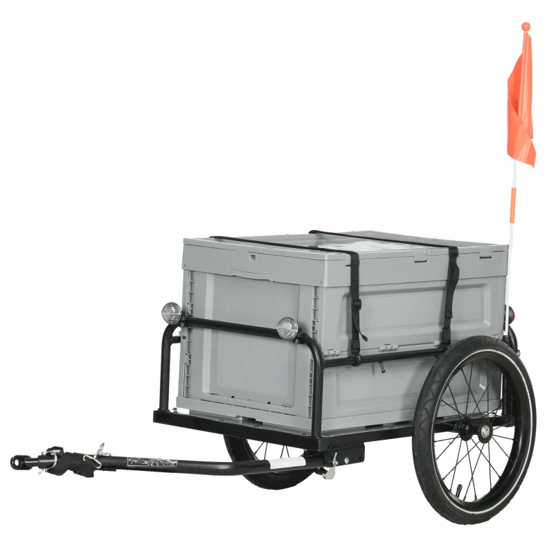 HOMCOM Carretilla de bicicleta con caja de almacenamiento desmontable y plegable de 65L, carga máxima de 40KG