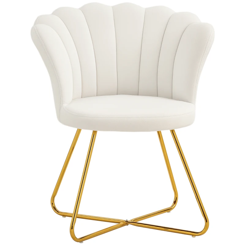 HOMCOM Sillón con forma de concha silla tocador sillón de terciopelo sillón de salón con patas de acero 69x64x80 cm Crema