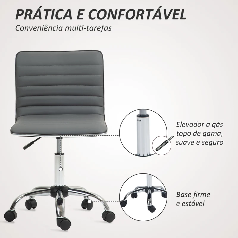 HOMCOM Cadeira de Escritório sem Apoio para os Braços Cadeira de Escritório Giratória com Altura Ajustável 48x52x78-90 cm Cinza