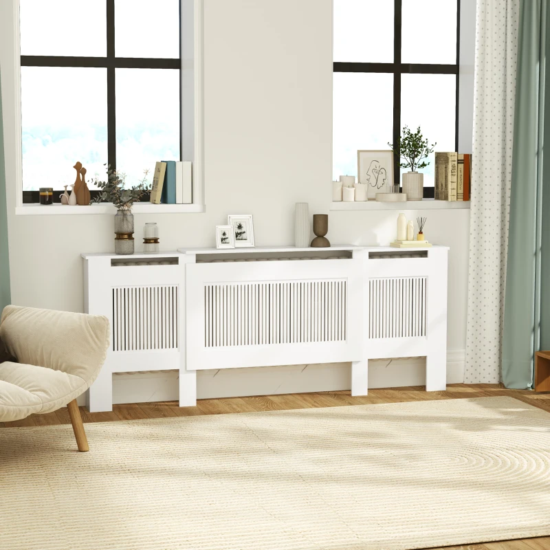 HOMCOM Cubierta para Radiador, diseño de lamas, longitud ajustable 125-201 cm, MDF, Blanco