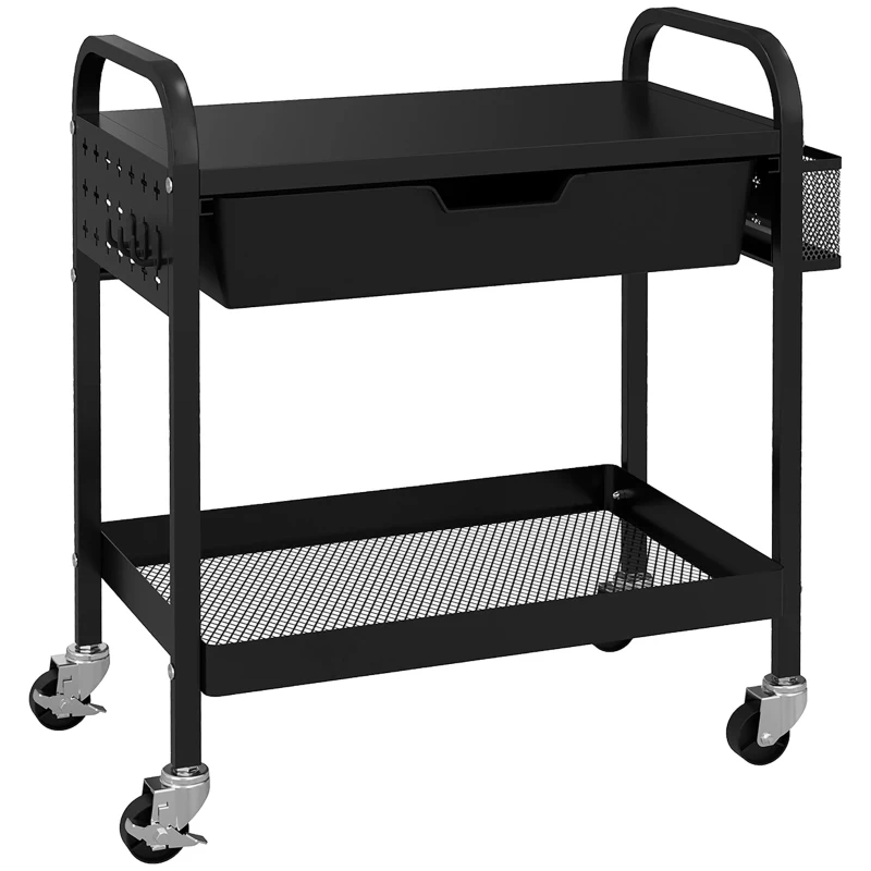 HOMCOM Carrito versátil con 1 cajón, 1 estante, 4 ruedas, Carrito de cocina, Negro