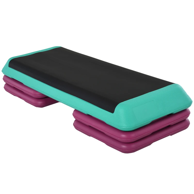 HOMCOM Steppbrett höhenverstellbar Fitness Stepper 3 Stufen (10/15/20 cm) Rutschfest Stepbench für Zuhause Fitnessstudio Büro Kunststoff Schwarz+Grün+Violett
