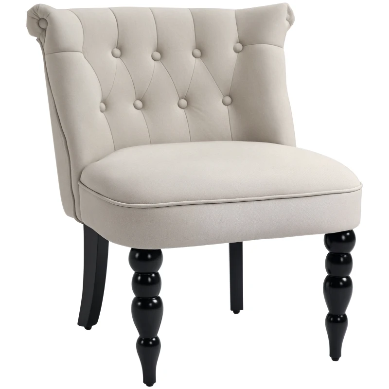 HOMCOM Sillón Relajante Vintage Butaca de Descanso Silla Tapizada Silla de Comedor Cubierta de Lino Estructura de Madera Beige+Negro