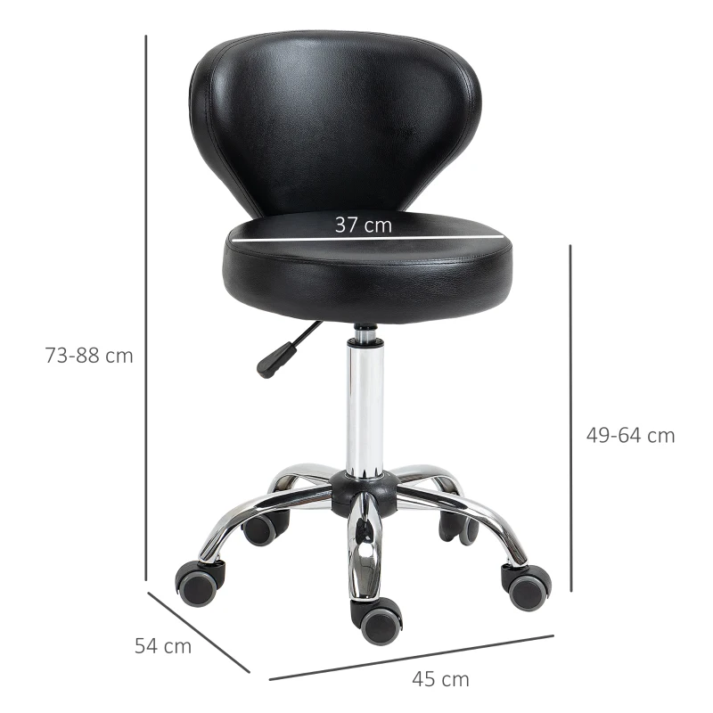 HOMCOM Taburete con ruedas taburete de masaje - taburete de trabajo giratorio 360° - asiento ajustable 49-64Al cm, respaldo ergonómico