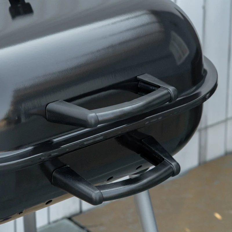Outsunny Barbacoa de Carbón BBQ con 2 ruedas, utensilios, tapa y estante dim, 56x62x82H cm - metal esmaltado Negro