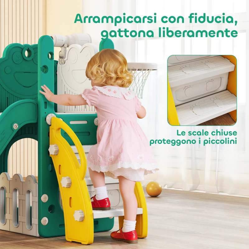 AIYAPLAY Set Scivolo per Bambini 5 in 1 con Canestro, Scaletta e Telescopio Giocattolo, Età 1-3 Anni, Giallo
