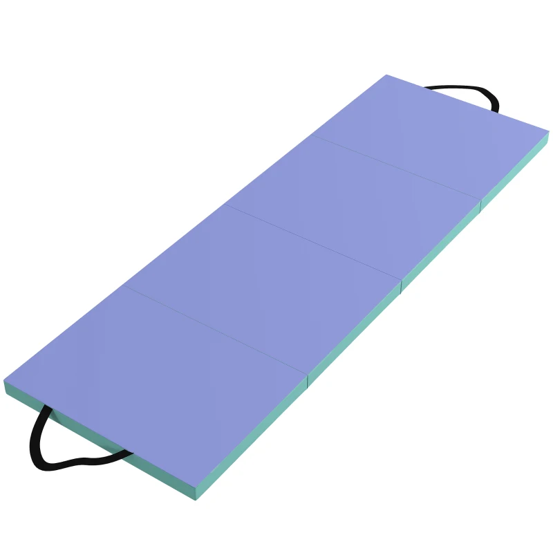 SPORTNOW Esterilla de gimnasia plegable y portátil, esterilla deportiva gruesa en 4 partes con asas, 180 x 60 x 5 cm, verde y violeta