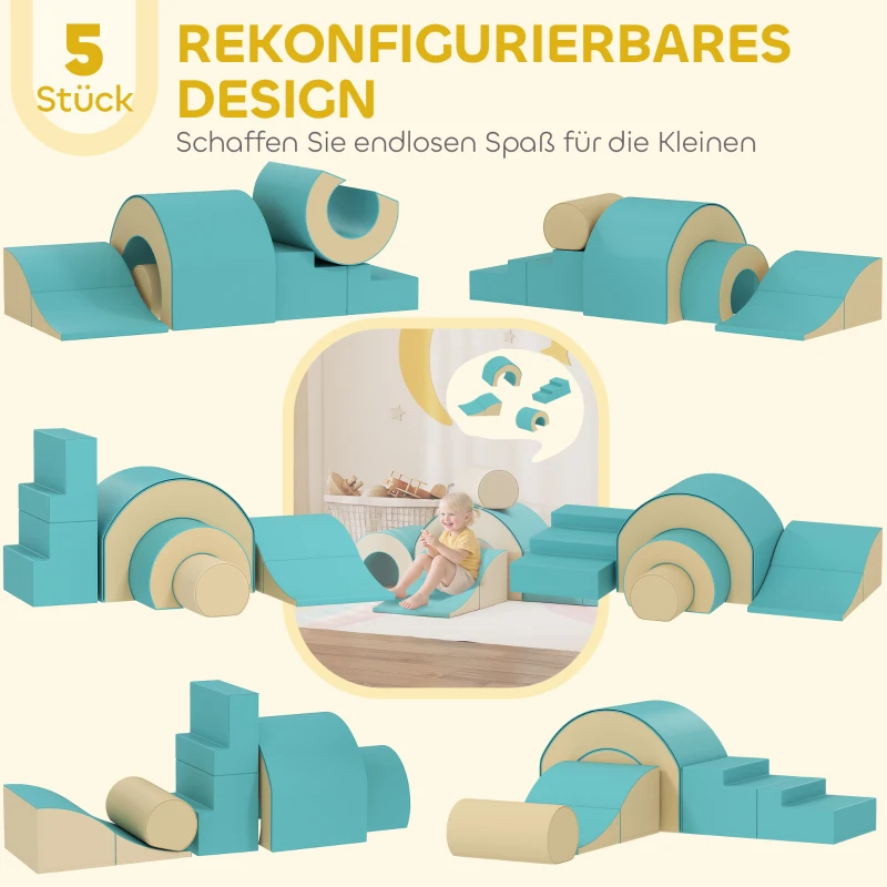 AIYAPLAY 5-delig Softbouwstenen Set voor Baby's en Peuters, Schuim, Kunstleer, 5 Creatieve Vormen, Binnen Set voor Klimmen, Kruipen, Spelen, Groen(m-4)