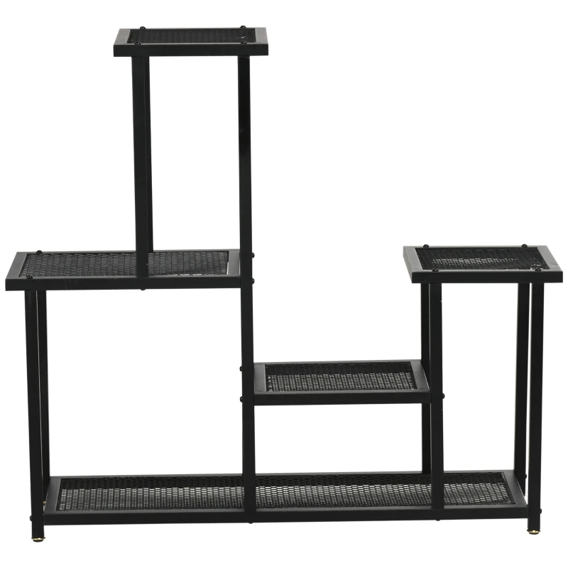 Outsunny Soporte de plantas de 4 niveles para interior y exterior estantería de plantas de metal para jardín, terraza, balcón, negro
