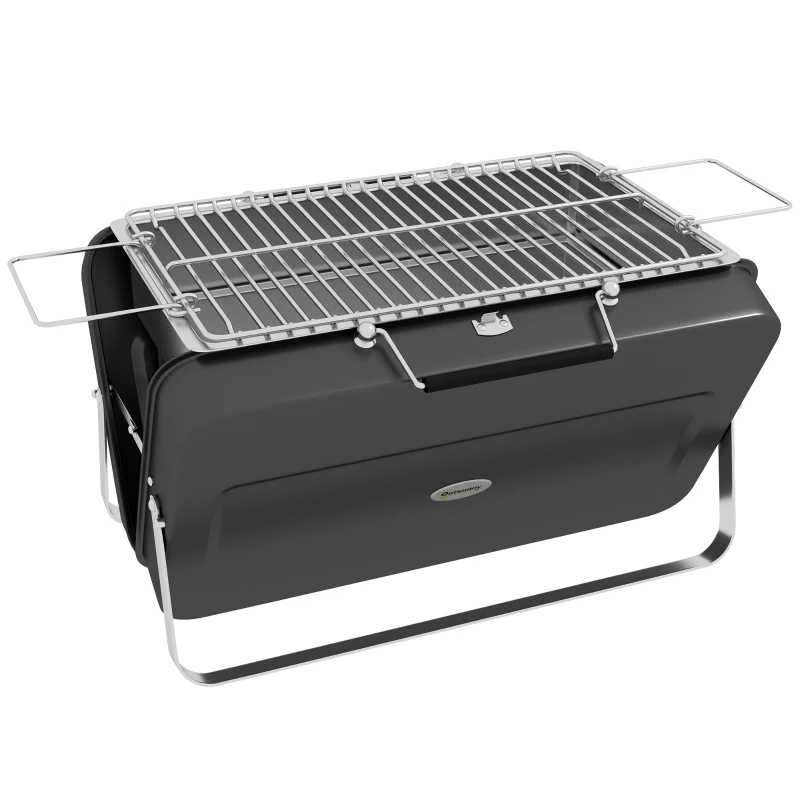 Outsunny Mini barbacoa de carbón BBQ portátil con carcasa de maleta barbacoa de mesa plegable para jardín, camping, picnic negro