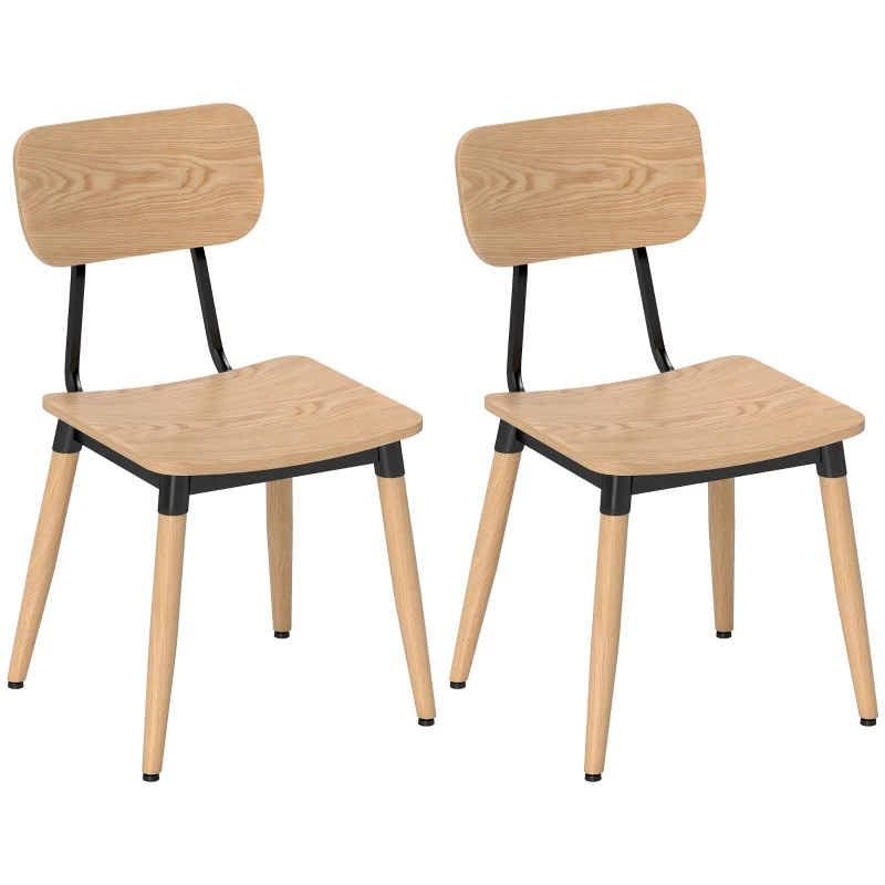 HOMCOM Lote de 2 sillas de comedor modernas con patas de acero y respaldo curvado, efecto madera natural