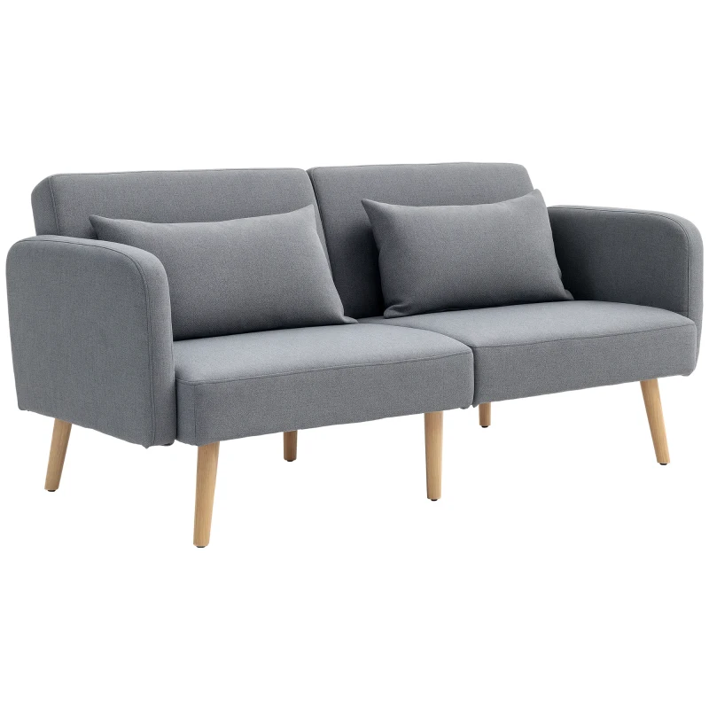 HOMCOM Sofá convertible 3 plazas diseño respaldo inclinable y reposabrazos ajustables tela efecto lino Gris