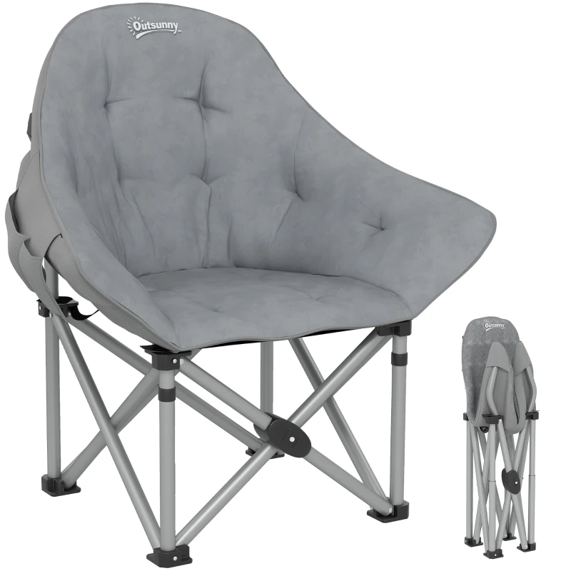 Outsunny Silla de camping plegable portátil y ligera con asiento acolchado, bolsillos laterales y bolsa de transporte, gris oscuro
