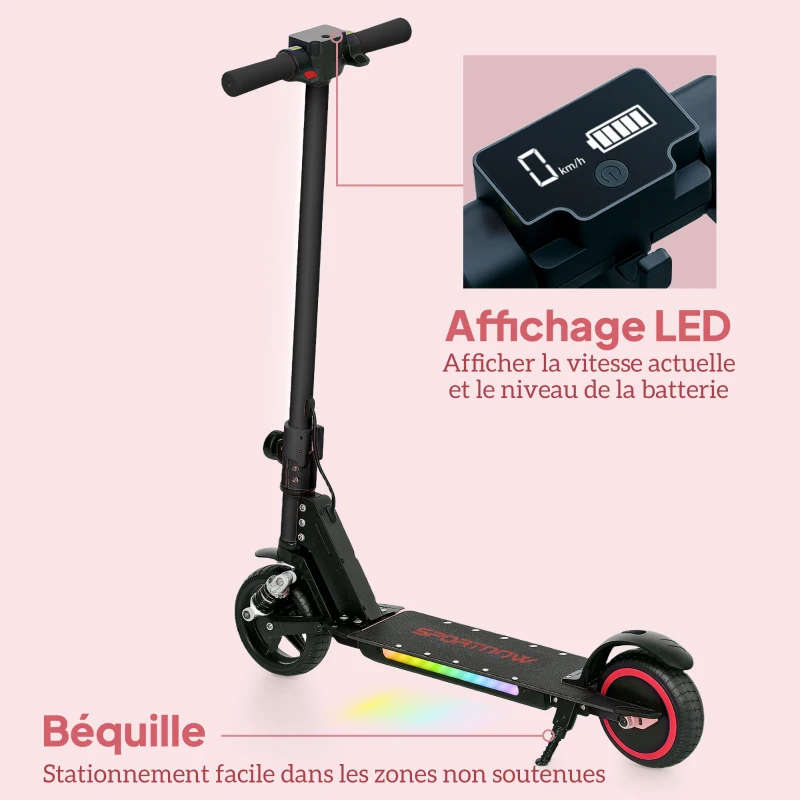 SPORTNOW Patinete eléctrico para niños de 6-14 años scooter eléctrico plegable para niños velocidad máx, 14 km/h aluminio Negro
