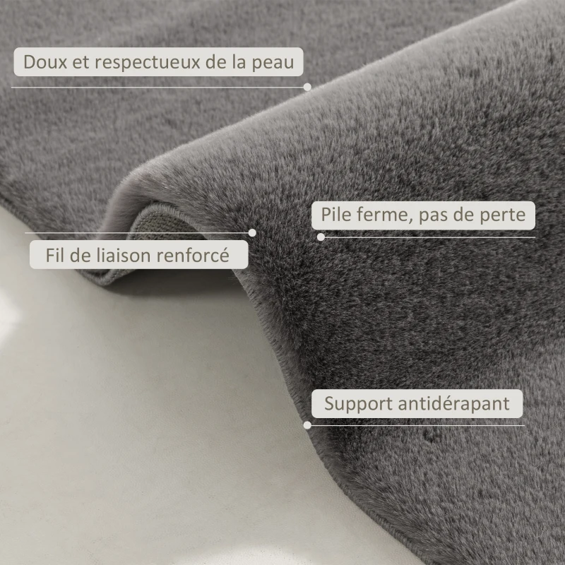HOMCOM Tapis salon 230 x 160 cm tapis à poils longs, lavable en machine, antidérapant, en fausse fourrure, gris clair