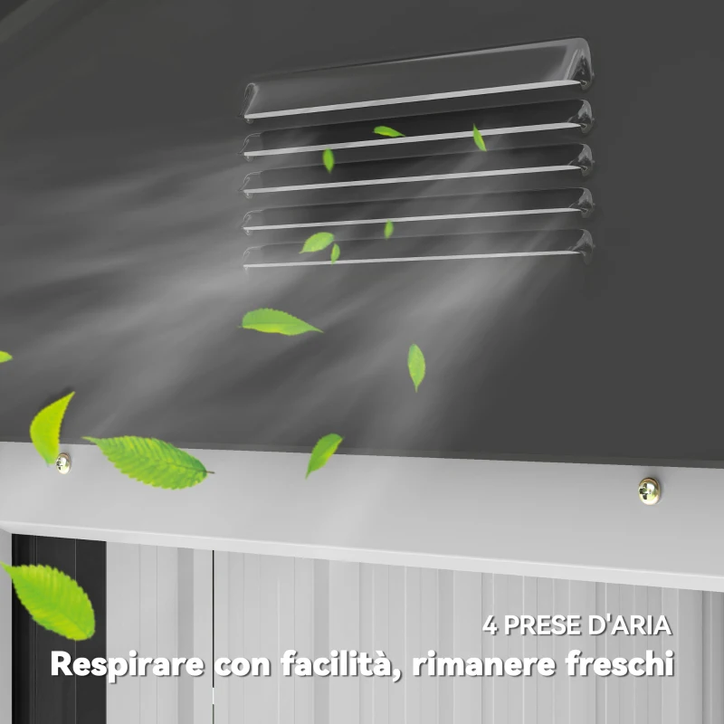 Outsunny Casetta da Giardino con Doppia Porta Scorrevole, 4 Prese d'Aria e Sistema di Blocco, Grigio