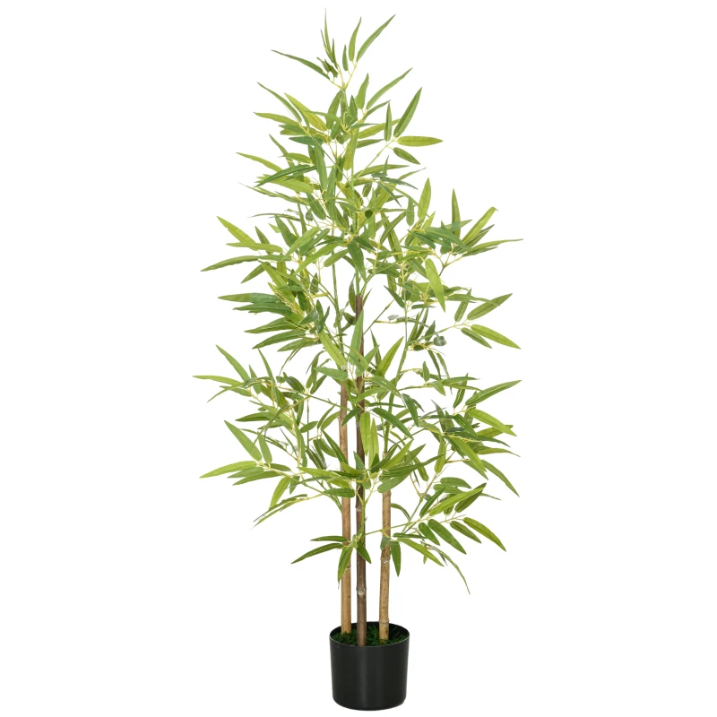 HOMCOM Planta artificial Bambú árbol artificial altura 120 cm con maceta, decoración interior, muy realista
