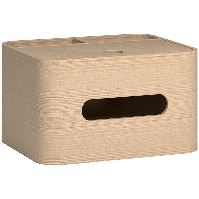 HOMCOM Organizador de oficina almacenamiento multifunción con 2 compartimentos caja de pañuelos de madera natural