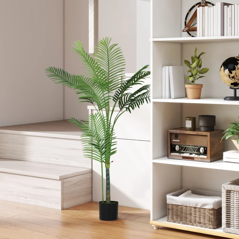 HOMCOM Künstliche Zimmerpflanze 150 cm, Areca-Palme Künstlicher Baum mit Kunststofftopf und Flockung, grün