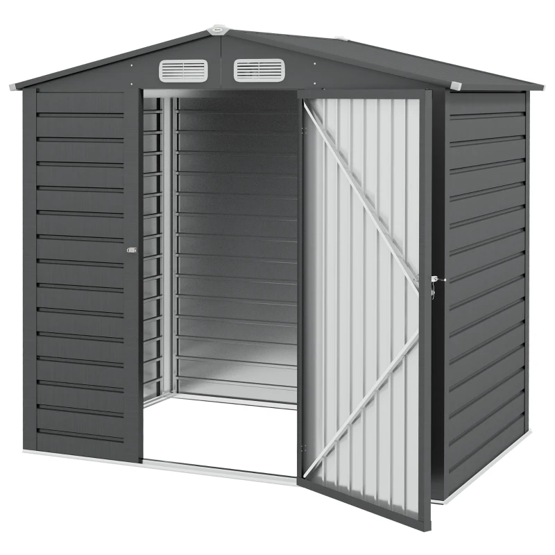 Outsunny Cobertizo de Jardín 2,27 m² guantes incluidos puerta con cerradura ventilaciones acero galvanizado 190x131x188 cm Gris