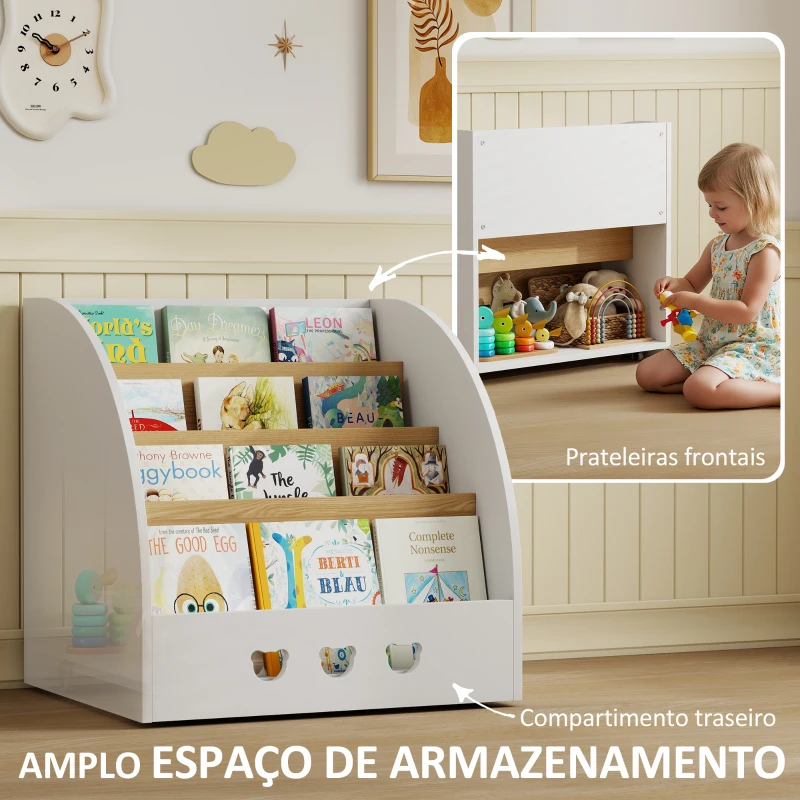 AIYAPLAY Estante Infantil para Brinquedos Organizador de Brinquedos de 4 Níveis com Compartimento Oculto  60x53x60 cm Branco e Madeira