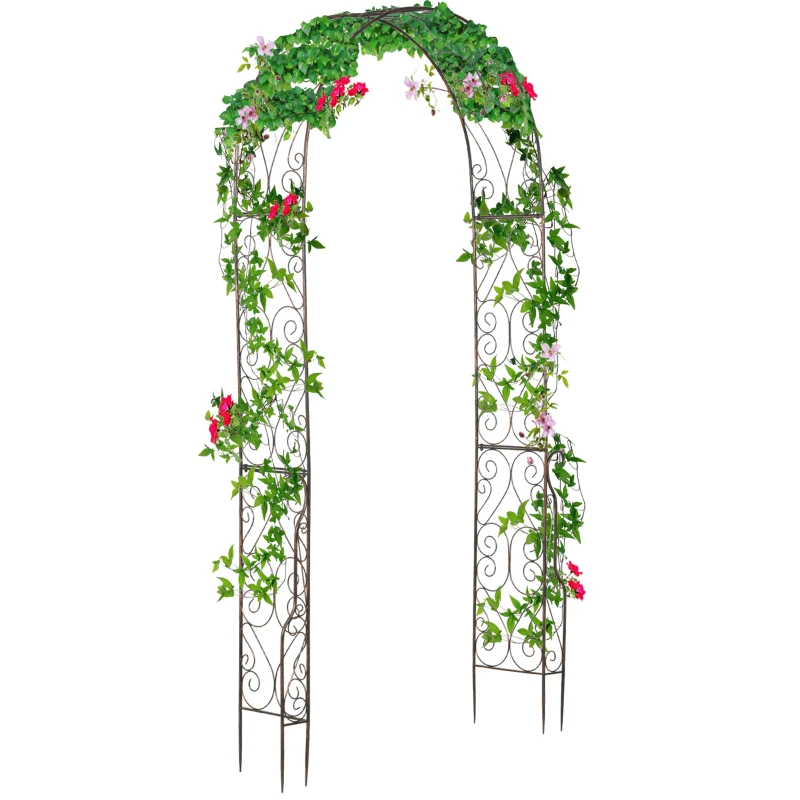 Outsunny Arco de Jardín Arco de rosas Estilo Hierro Forjado 120x30x226 cm metal epoxi Negro Envejecido cobre