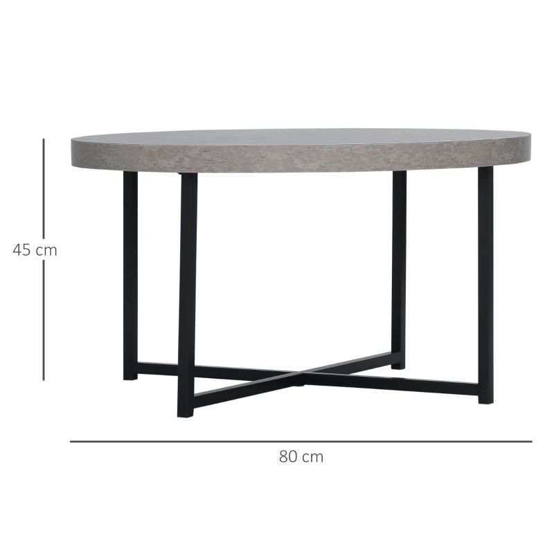 HOMCOM Mesa de centro redonda de efecto concreto encerado en madera y metal - 80x45 cm - base cruzada