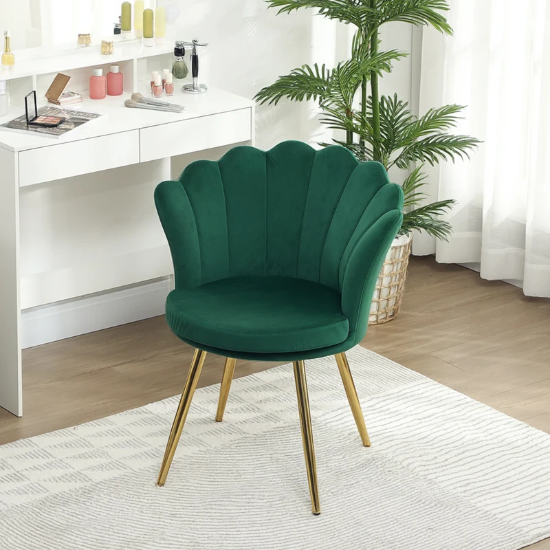 HOMCOM Sillón con forma de concha silla de tocador sillón de terciopelo sillón de salón con patas en metal dorado Verde