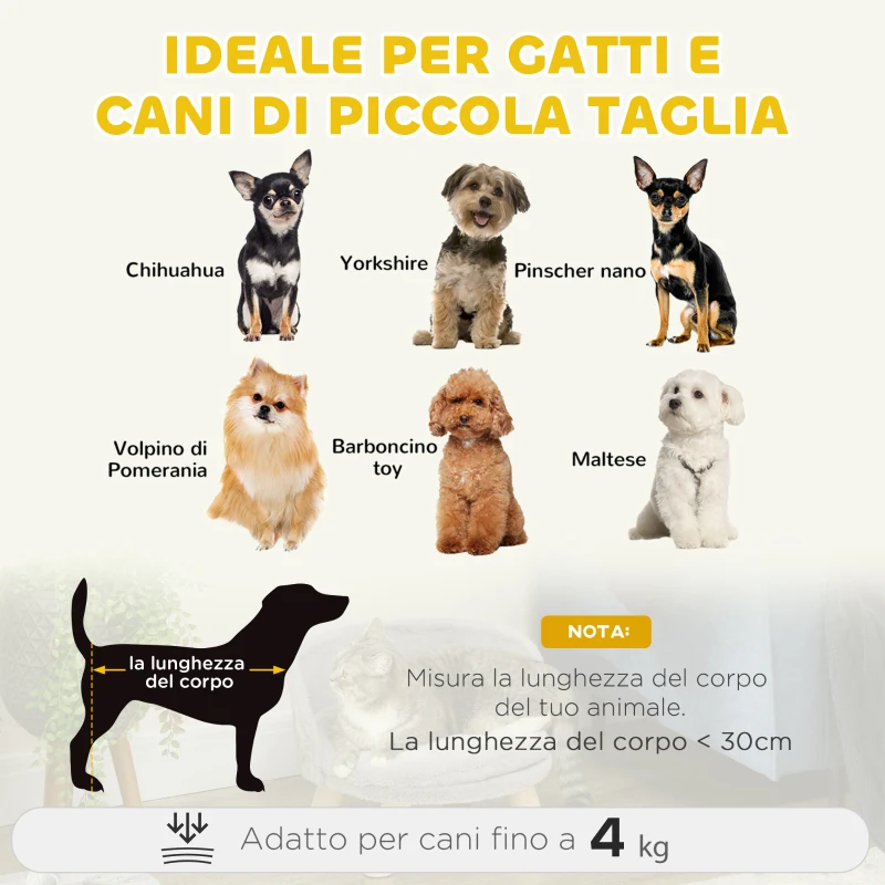 PawHut Divano per Gatti e Cani Rotondo in Peluche e Legno con Cuscino Extra, Ø40.5x33 cm, Grigio