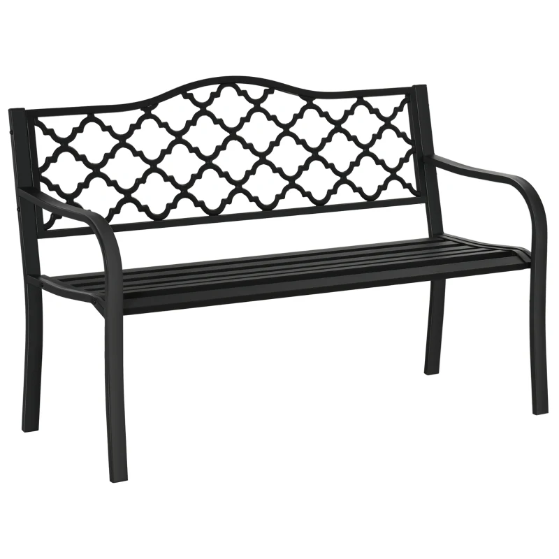 Outsunny Banco de Jardín 2 Plazas Banco de Parque de Metal Banco de Asiento hasta 240 kg Banco de Terraza con Respaldo y Reposabrazos Muebles de Jardín de Hierro Fundido Negro 128 x 58,5 x 89 cm
