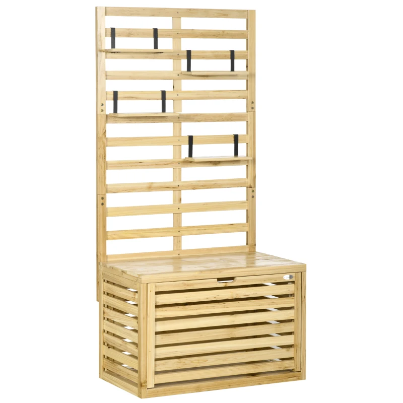 Outsunny Caja de Almacenamiento con Enrejado, 4 Estantes Colgantes, Puerta Magnética, Madera Maciza, Natural, 80 x 45 x 160 cm