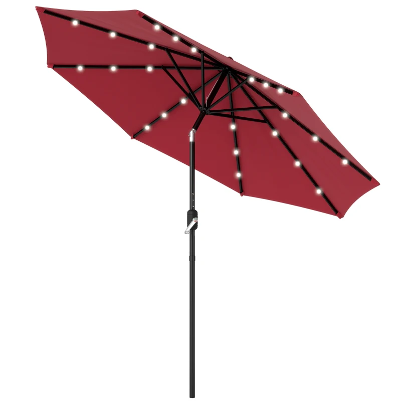 Outsunny Parasol de jardín Parasol derecho Parasol LED octogonal reclinable 2,7 m con energía solar metal Poliéster de alta densidad