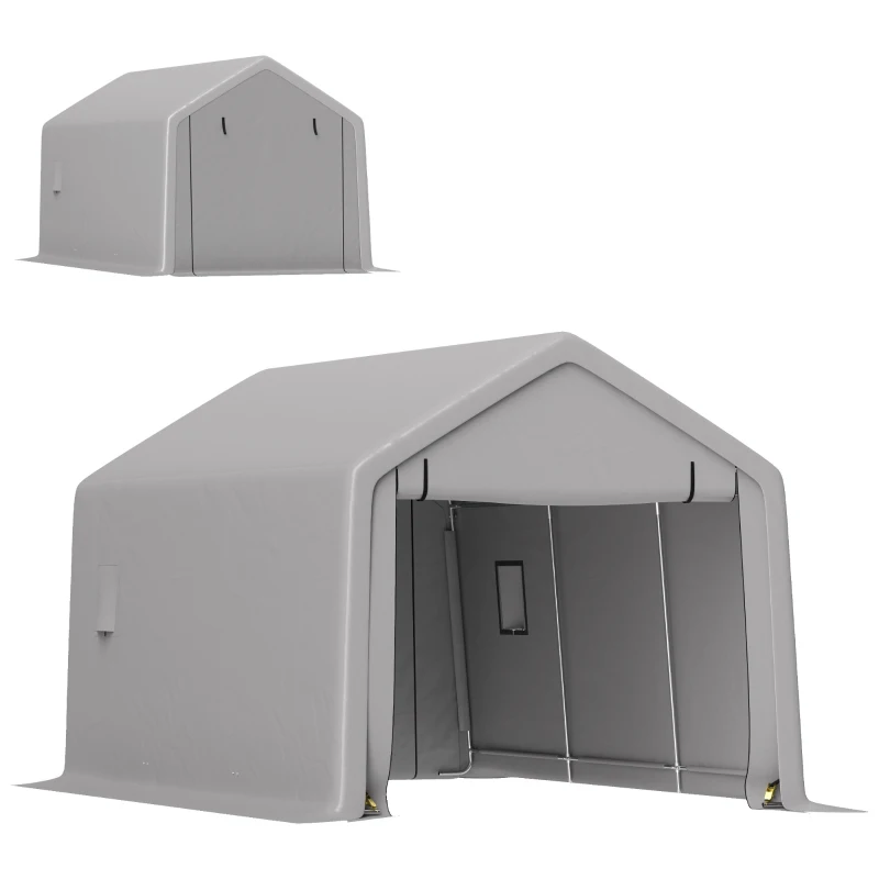 Outsunny Tienda de garaje 3x5,2 m, cobertizo para coche al aire libre con puerta enrollable extraíble Gris