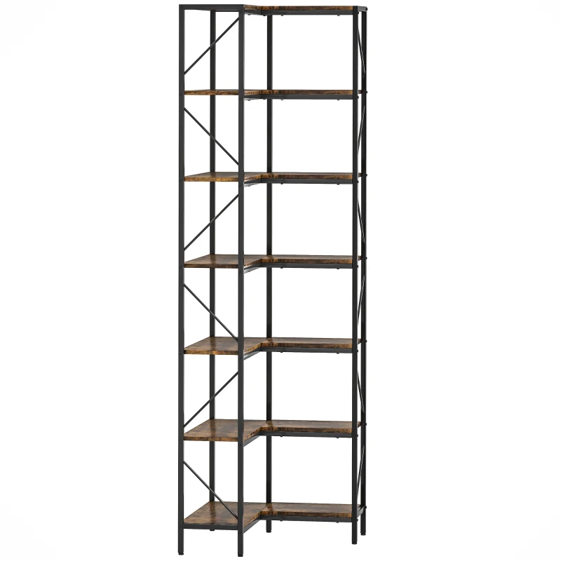 HOMCOM Estantería de Esquina de 7 Niveles Industrial con Estantes de Almacenamiento, 60 x 60 x 198 cm, Marrón Rústico