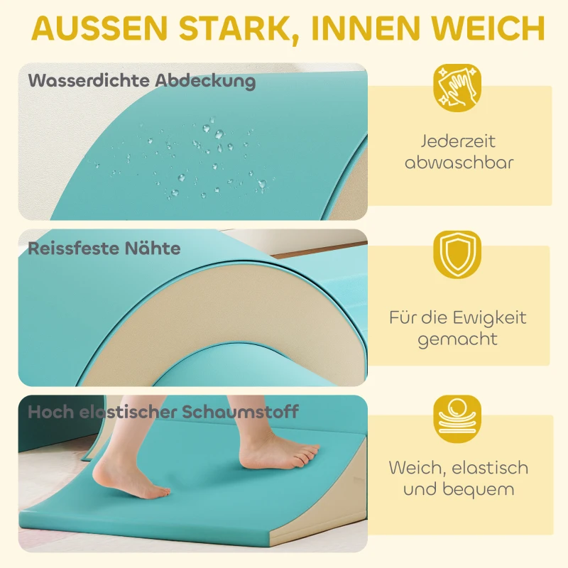 AIYAPLAY 5-delig Softbouwstenen Set voor Baby's en Peuters, Schuim, Kunstleer, 5 Creatieve Vormen, Binnen Set voor Klimmen, Kruipen, Spelen, Groen(m-5)
