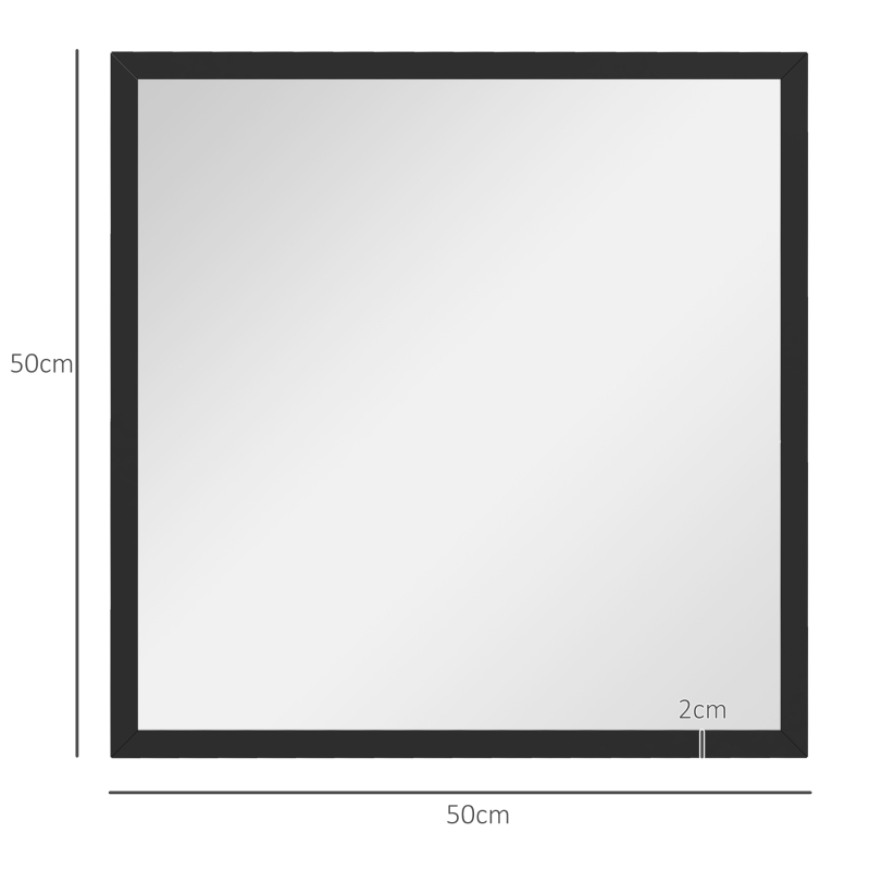 HOMCOM Espejo mural cuadrado 50x50 cm, marco de madera Negro, ideal para baño, sala de estar o dormitorio