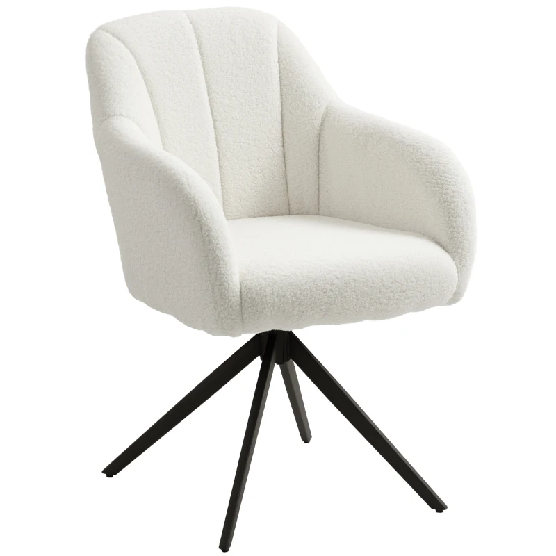 HOMCOM Sillón de salón giratorio capitoné gran confort base de acero y tela de peluche tipo borreguito blanco