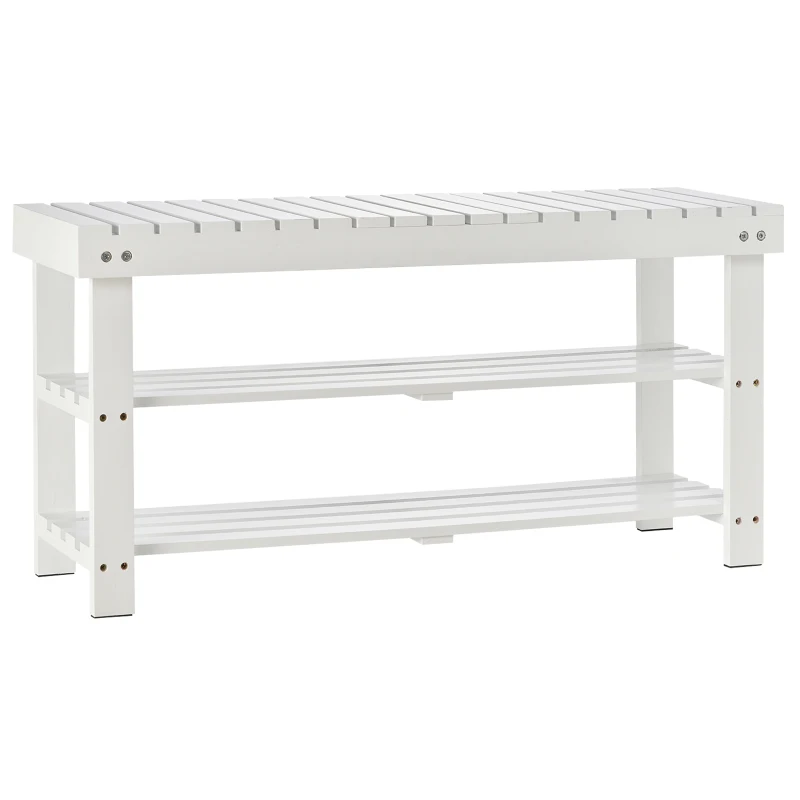 HOMCOM Banco de zapatos de madera de 3 niveles con estante de almacenamiento y compartimento oculto, 90x29x45 cm, Blanco