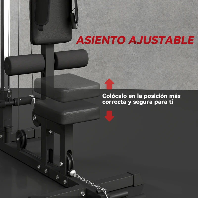 SPORTNOW Barra de Dominadas Suelo con Pedales y Asiento Ajustable para Fitness Entrenamiento Carga 110 kg 140x108x197 cm Negro