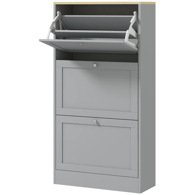 HOMCOM Meuble à chaussures 18 paires, armoire à chaussures avec 3 tiroirs rabattables, étagères réglables, 60x23,5x115cm, gris