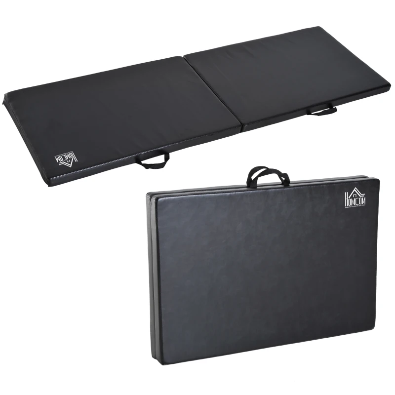 HOMCOM Tapete de gimnasia yoga pilates fitness plegable portátil gran confort 180x60x5 cm revestimiento sintético Negro