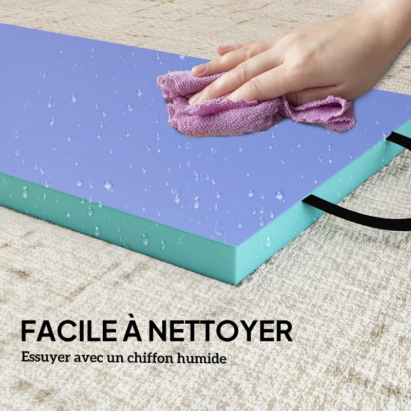 SPORTNOW Tapis de gymnastique pliable portable, tapis de sport épais en 4 parties avec poignées, 180 x 60 x 5 cm, vert et violet