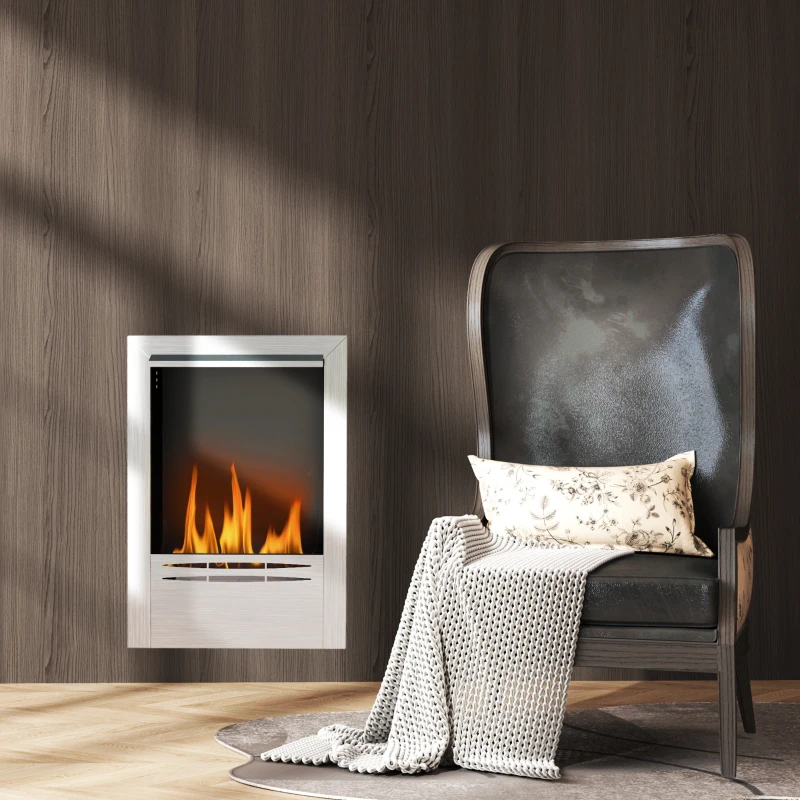 HOMCOM Chimenea de etanol en acero inoxidable, capacidad de 0,9 litros, vidrio templado, hasta 3,3 horas de combustión, plateada