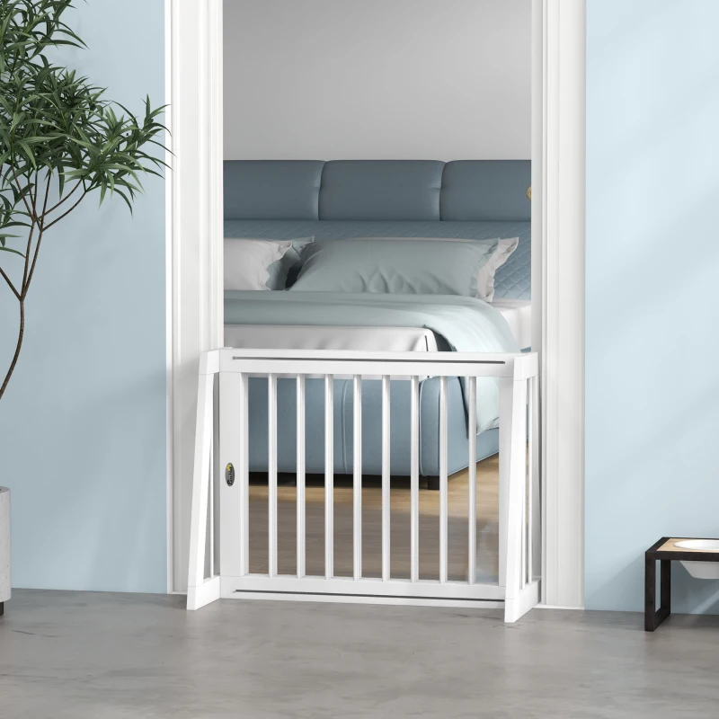 PawHut Barrera de seguridad para perros con 3 paneles retráctiles de 71 a 190 cm de ancho en madera - Blanco
